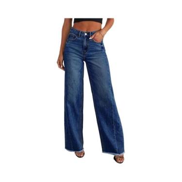 Imagem de Calças Jeans Femininas De Cintura Alta, Perna Larga, Ajuste Slim, Comp