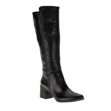 Imagem de Bota Feminina Cano Longo Bottero Couro Salto Grosso 346903 Preto, 36, 