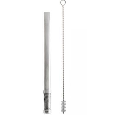 Imagem de Bomba Para Tereré Chimarrão Lisa Aço Inox 19cm Bojo Mola Com Rosca - D