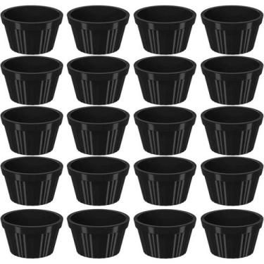 Imagem de Kit 20 Ramequim Plástico Preto Canelado 60ml Molheira Pequena Uno Coza
