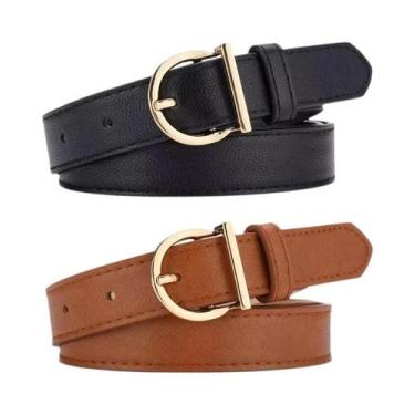 Imagem de Cinto Feminino De Moda Com Fivela De Pino Em Couro PU Genuíno Para Cal