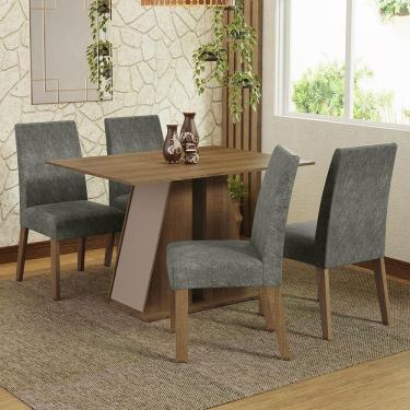 Imagem de Conjunto Sala De Jantar Mesa Tampo De Madeira 4 Cadeiras Rustic/crema/silver Agnes Madesa Rustic/crema/silver