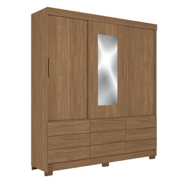 Imagem de Guarda Roupa Casal 3 Portas De Correr 9 Gavetas Morretes Com Espelho Jatobá - Santos Andirá