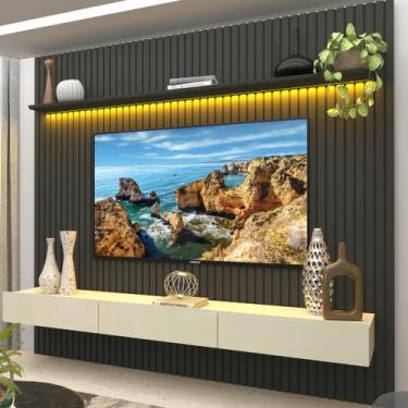Imagem de Painel para TV até 90 Polegadas 250cmx228,8cm Ripado com LED 3 Gavetas