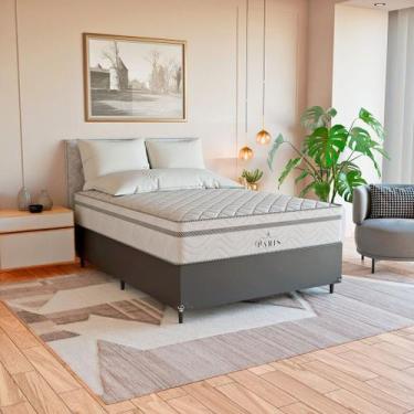 Imagem de Cama Box Casal Couro Preto + Colchão Paris Molas Branco - eShop casa