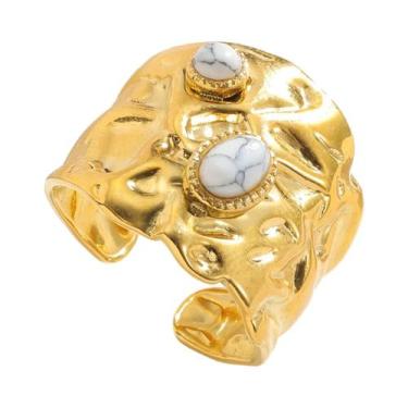 Imagem de Anel Aberto De Aço Inoxidável À Prova d'Água Com Pedra Natural Na Cor 