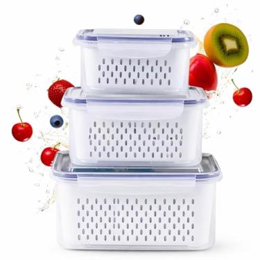 Imagem de Kit 3 Potes Organizadores para Geladeira Herméticos com Travas – Vedação de Silicone, Cesto Escorredor Removível – Armazene Frutas, Legumes e Alimentos com Mais Frescor – BPA Free