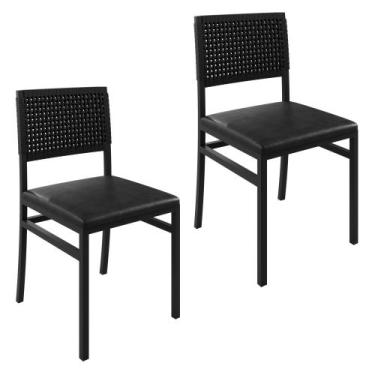Imagem de Kit 2 Cadeiras de Jantar Estofadas Madri Aço material sintético Rattan