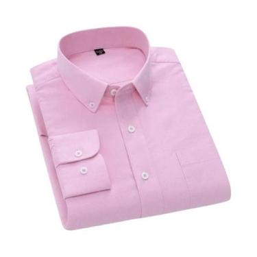 Imagem de Camisa Casual De Negócios Masculina Em Algodão, Manga Longa, Com Botão