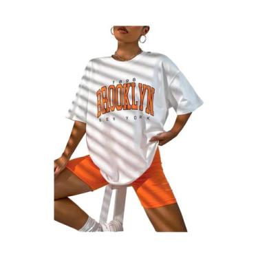 Imagem de Camisetas Vintage Oversize Para Mulheres Brooklyn Nova York, Manga Cur