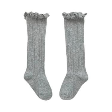Imagem de Meias De Algodão Macias Com Renda E Flores Para Meninas, Até O Joelho,