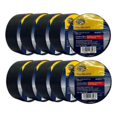 Imagem de Kit 10 Unidades Fita Isolante Pvc 19mm X 20m Hella Cor Preto Lisa