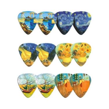 Imagem de Conjunto De 12 Palhetas De Guitarra Com Tema Van Gogh Para Baixo E Uku
