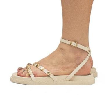 Imagem de Sandália Papete Feminina Flat Brilho Pedraria Salto Baixo Plataforma Tamanco-Feminino