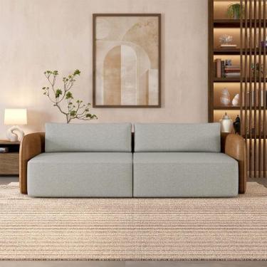 Imagem de Sofá Living Sala de Estar Abel 240cm Bipartido pés de Madeira PU/Linho