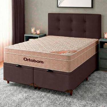 Imagem de Cama Box Bau + Colchão Queen Ortobom Molas Ensacadas Airtech + Cabecei
