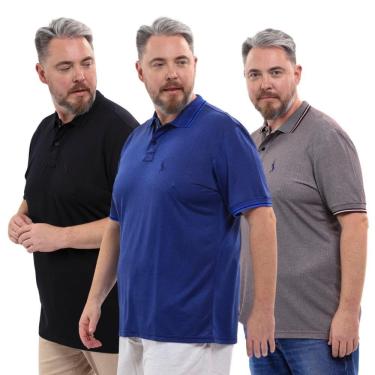 Imagem de Kit 3 Camisa Polo Plus Masculina Piquet Dia a Dia