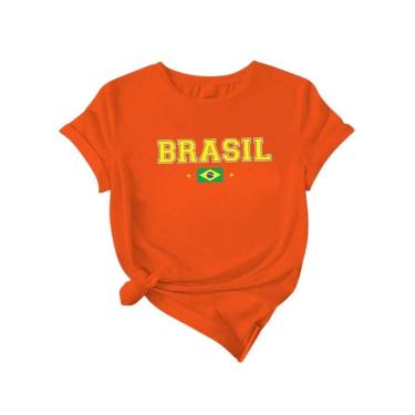 Imagem de Camiseta Casual Feminina Bandeira Brasil Manga Curta Algodão Copa 2026 do P ao G1-Feminino