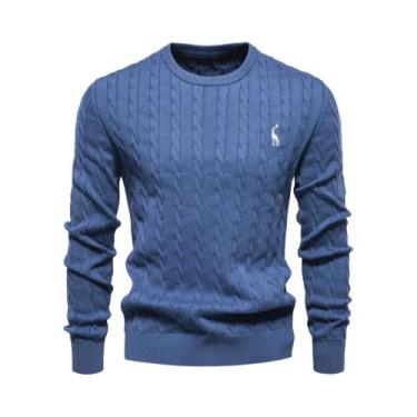 Imagem de Suéter Masculino De Algodão Com Bordado De Girafa, Gola Redonda, Padrã