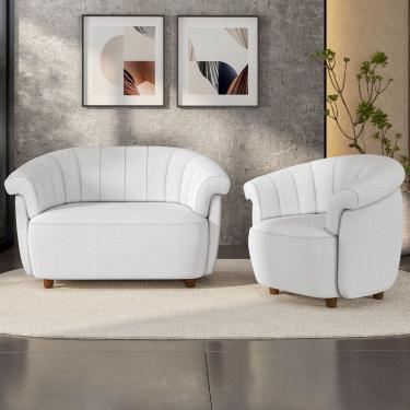 Imagem de Kit Namoradeira 2 Lugares e Poltrona Decorativa Orgânica Perseu M03 Bouclê Cru - Lyam D...