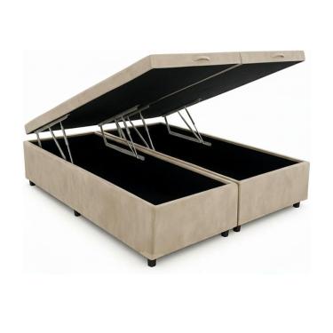 Imagem de Cama Baú Casal Queen Bipartido Blindado Suede 158x198x41