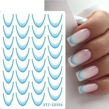 Imagem de Adesivo de Unhas Stz-C para Decoração DIY com Linha Francesa 3D Gradiente Azul Rosa Rox...