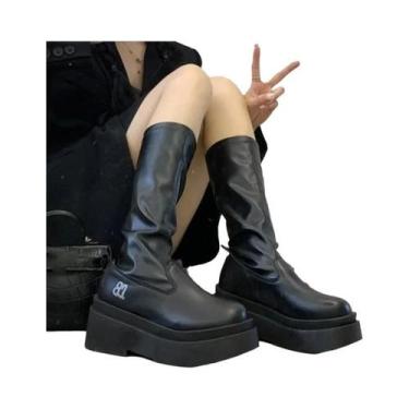 Imagem de Botas Femininas De Cano Alto Com Bico Redondo E Salto Quadrado, Elegan