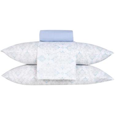 Imagem de Jogo de Cama Casal Santista 100% Algodão - Royal Arabesque Acqua 4 Peç
