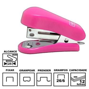Imagem de Grampeador Tilibra G101 Rosa Pink Mini Plástica 5,8cm 26/6 Ou 24/6 Até