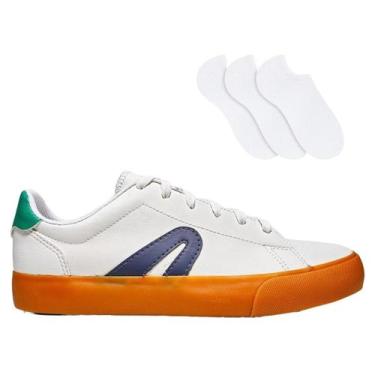 Imagem de Kit Tênis Rainha York Unissex + 3 Pares de Meias, Branco, Marinho, 38