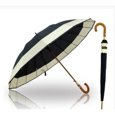 Imagem de Guarda Chuva Cabo Madeira 16 Varetas Reforçado - L&Q, Preto, Branco