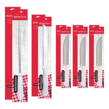 Imagem de Kit 5 Facas Inox Cozinha Carne Churrasco + Amolador Afiador - SIMONAGG