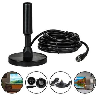 Imagem de Antena Digital Amplificada Interna e Externa 5 Metros Base Imã Prova d
