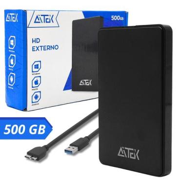 Imagem de HD Externo 500GB Aitek AHDE500LITE  USB 3.0 3.1, Portátil, Plug Play