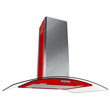 Imagem de Coifa Ilha Terim 90cm Vidro Curvo Vermelho com Inox, 110V