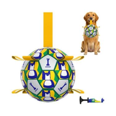 Imagem de Bola De Futebol Para Cães De 6 Polegadas Resistente a Mordidas Com Alç
