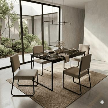Imagem de Conjunto de Jantar Nero Industrial 110x70 cm com Cadeiras SAKI KLM Store