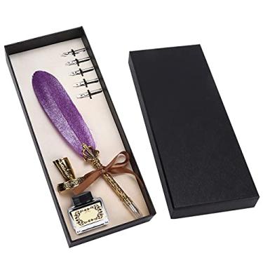 Imagem de Caneta de mergulho, caneta de pena, terno de escrita, caneta de pena para presente de negócios(Roxo escuro)