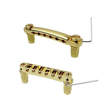 Imagem de Guyker Conjunto de porta-malas Guitar Tune-O-Matic Bridge and Stop Bar com âncoras e pinos de substituição compatível com guitarra elétrica LP SG EPI 6 cordas dourada