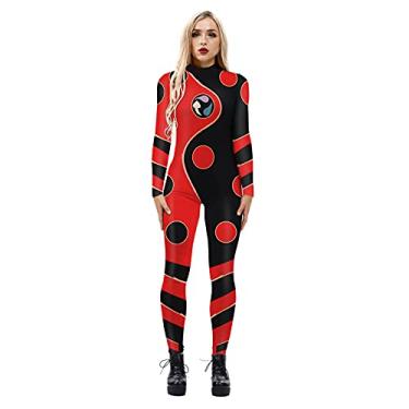 Imagem de Yajun Macacão feminino de cosplay de Halloween com estampa digital 3D Yin Yang body adulto plus size stretch para festa, vermelho, G (busto: 87 cm)