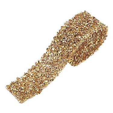 Imagem de Fita de malha de diamante, 1 jarda 30 mm diamante Bling rolo de malha brilhante cristal para decorações de casamento artigos de festa, Dourado, 1