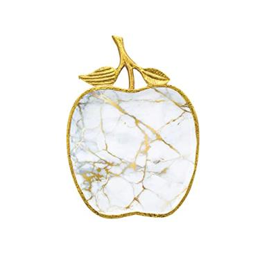 Imagem de Tábua de corte de mármore branco e dourado da Godinger – Apple