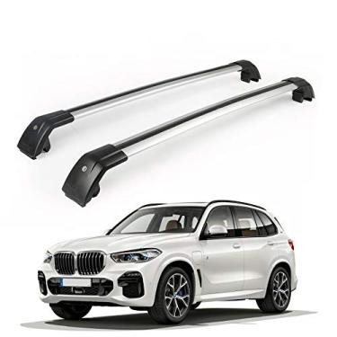 Imagem de UDP 2 peças serve para todos os novos BMW X5 G05 2019 2020 barra transversal ajustável trilho de teto bagagem, barra de rack de teto com trava prata