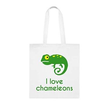 Imagem de I Love Chameleons include A Picture Of A Chamelon, Sacola Engraçada, Bolsa de Ombro, Sacolas Reutilizáveis, Cesta de Natal de Aniversário, Branco