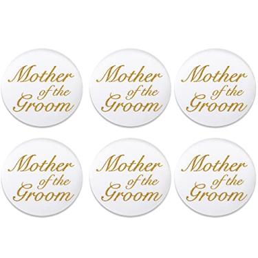 Imagem de Beistle 6 peças de broches de cetim Mother of The Groom para chá de panela, broches de despedida de solteira, 5 cm, branco/dourado