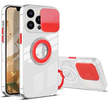 Imagem de Capa para iPhone 14/14 Plus/14 Pro/14 Pro Max, elegante capa protetora com tudo incluído capa para lente de câmera, capa transparente para celular de silicone, com suporte de anel, vermelho, 14 Pro Max 6,7 polegadas