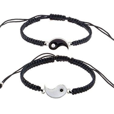 Imagem de BlueRica Conjunto de 2 pulseiras ajustáveis ~ Macramê preto Yin Yang Conjunto de casal
