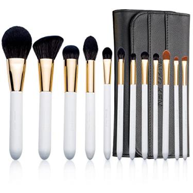 Imagem de ENZO KEN Conjunto de pincéis de maquiagem em ouro branco brilhante cristal com 12 peças, conjunto completo de pincéis para olhos de viagem dobrável para rosto, sombra, sobrancelha, delineador de bronzeador, creme para base em pó