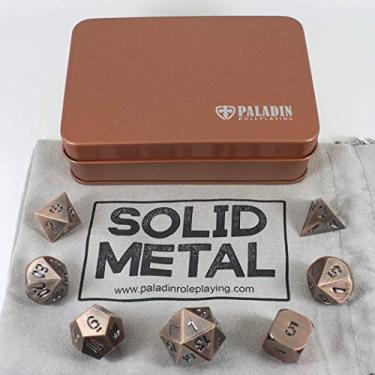 Imagem de Paladin Roleplaying Conjunto de dados de poliédrica de metal sólido, bronze antigo, em estanho de apresentação