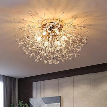 Imagem de Lâmpada de teto de dente de leão 8 luzes douradas, luminária de teto de fogo de artifício de cristal, lâmpada de teto embutida na entrada da sala de jantar no corredor do quarto (dourado,6 cabeça)